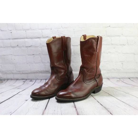 Vintage Red Wing Brown Leather Pull on Western Cowboy Work Boots Size 9.5 E - Picture 2 of 9